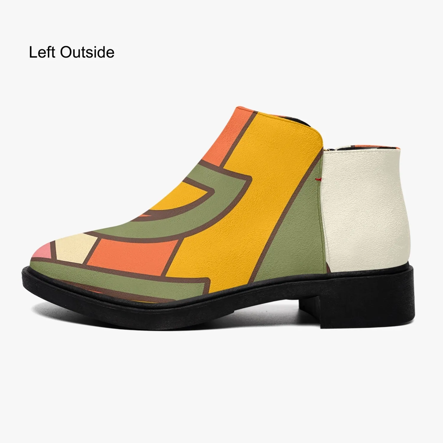 70s Mod Flower Power, Groovy Kitsch Ankle Shoe Boots With Atomic Kittie On Back