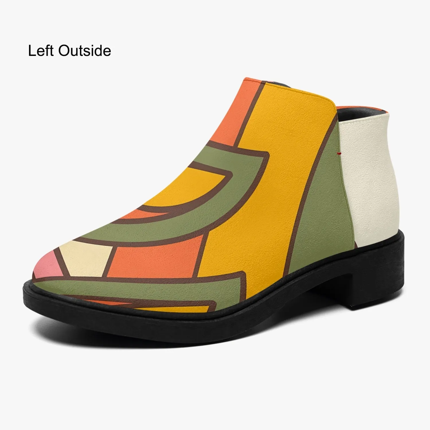 70s Mod Flower Power, Groovy Kitsch Ankle Shoe Boots With Atomic Kittie On Back