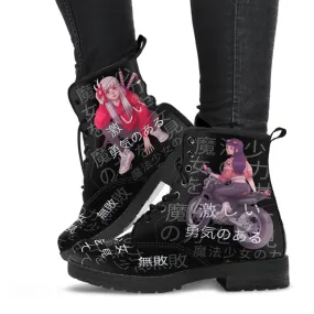 Anime Boots 7-Black Combat Boots, Anime Custom Shoes, Vegan Leather