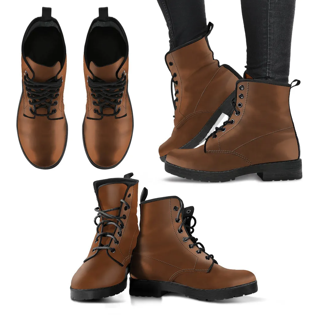 Combat Boots - Brown | Boho Cute Shoes, Handmade Vegan Leather Brown Lace Up Boots Women, 2000s Boots, Hipster Boots, Unisex Adult Shoes