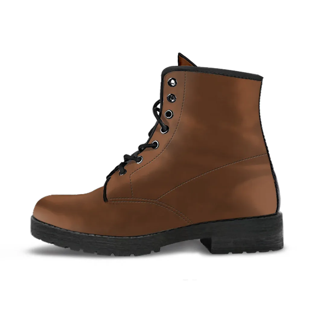 Combat Boots - Brown | Boho Cute Shoes, Handmade Vegan Leather Brown Lace Up Boots Women, 2000s Boots, Hipster Boots, Unisex Adult Shoes