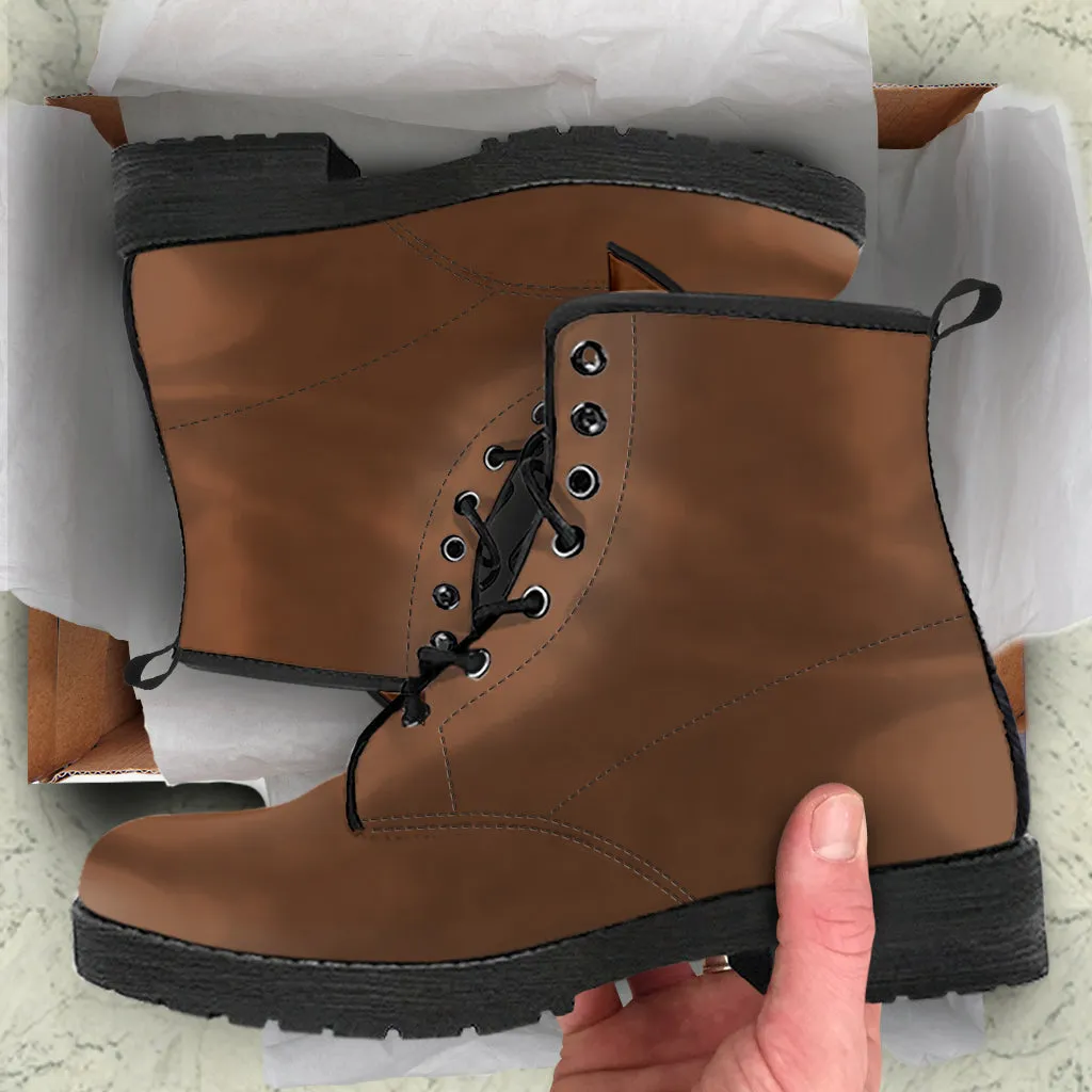 Combat Boots - Brown | Boho Cute Shoes, Handmade Vegan Leather Brown Lace Up Boots Women, 2000s Boots, Hipster Boots, Unisex Adult Shoes