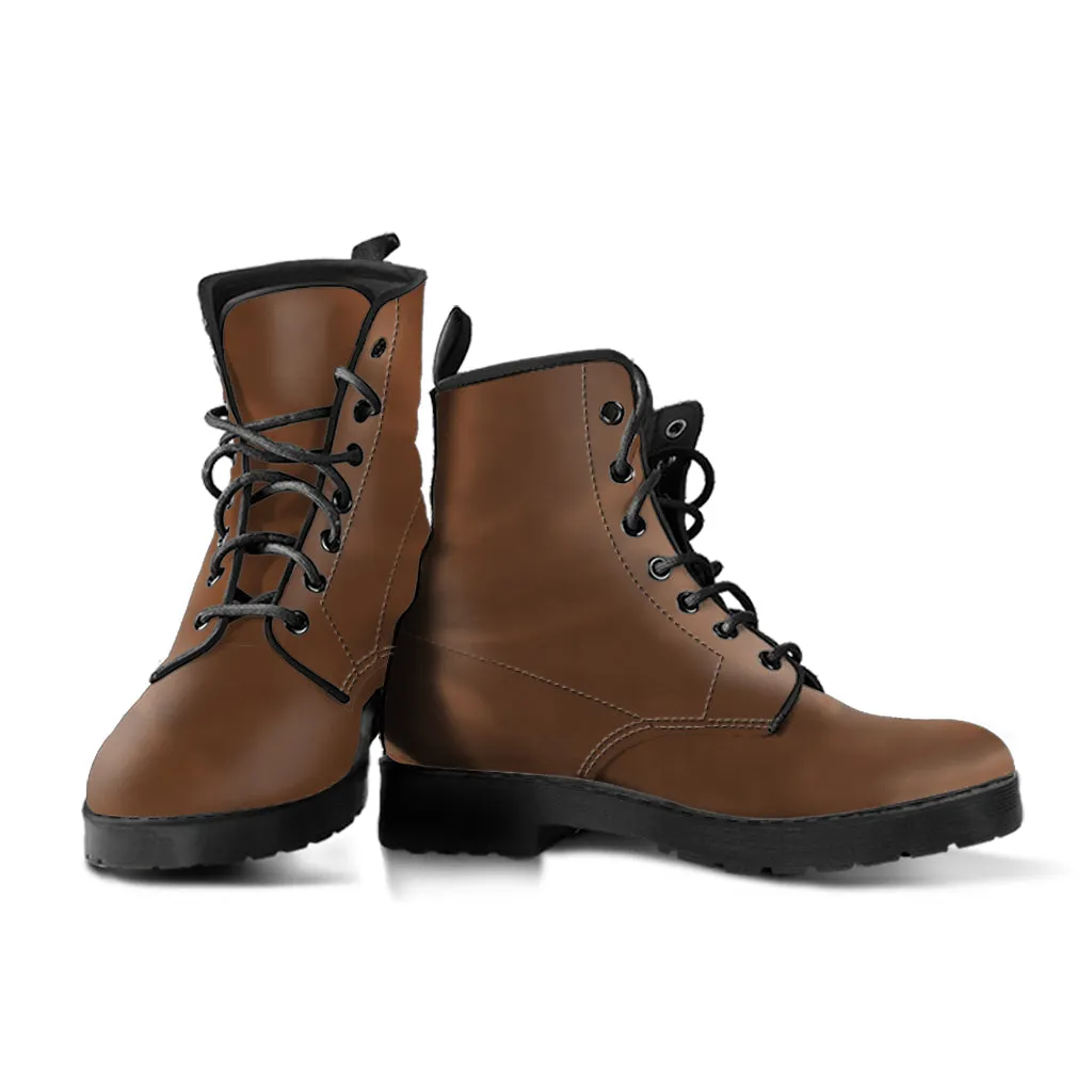 Combat Boots - Brown | Boho Cute Shoes, Handmade Vegan Leather Brown Lace Up Boots Women, 2000s Boots, Hipster Boots, Unisex Adult Shoes