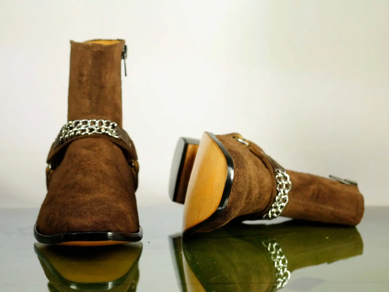 Handmade Men's Brown Suede Madrid Strap Chain Boots, Men Ankle Boots, Men Designer Boots