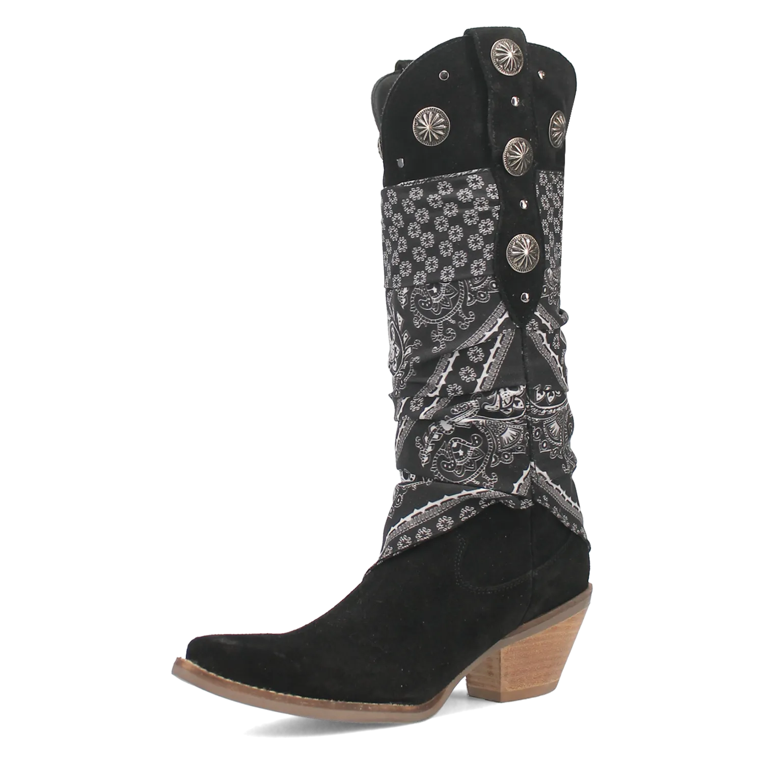 Rhapsody Black Suede Silver Concho Bandana Wrapped Boots (DS)