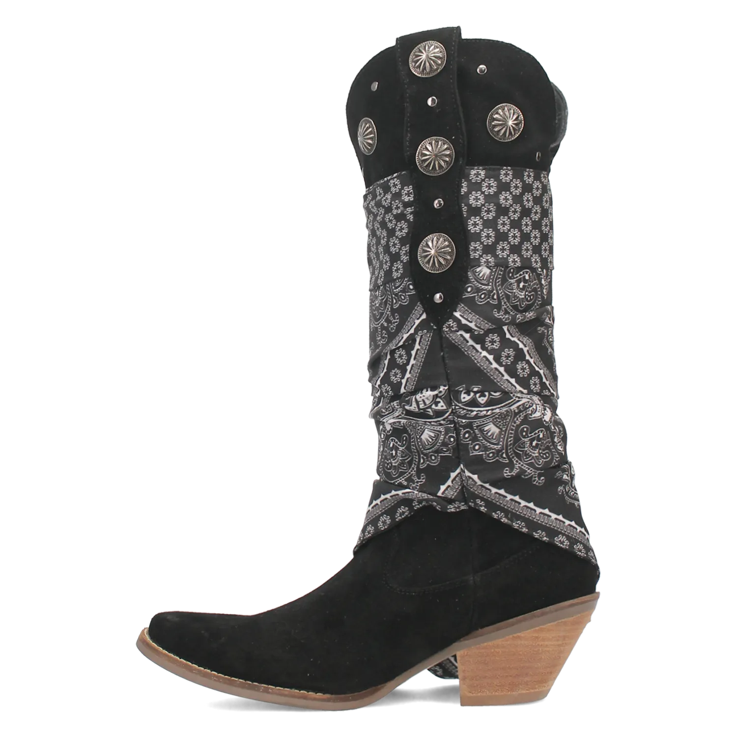 Rhapsody Black Suede Silver Concho Bandana Wrapped Boots (DS)