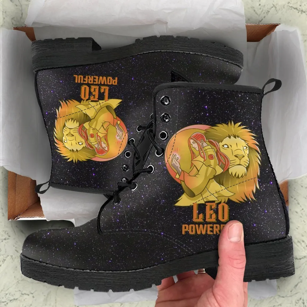 Zodiac Combat Boots - Leo #1 | Vegan Leather Lace Up Boots Women, Handmade Lace Up Boots, Women's Boots, Custom Shoes, Aesthetic Shoes, Vegan Shoes