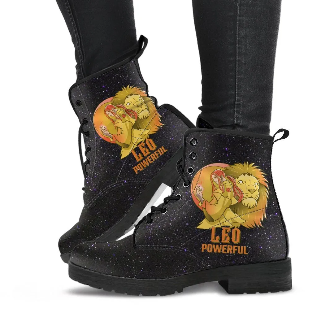 Zodiac Combat Boots - Leo #1 | Vegan Leather Lace Up Boots Women, Handmade Lace Up Boots, Women's Boots, Custom Shoes, Aesthetic Shoes, Vegan Shoes