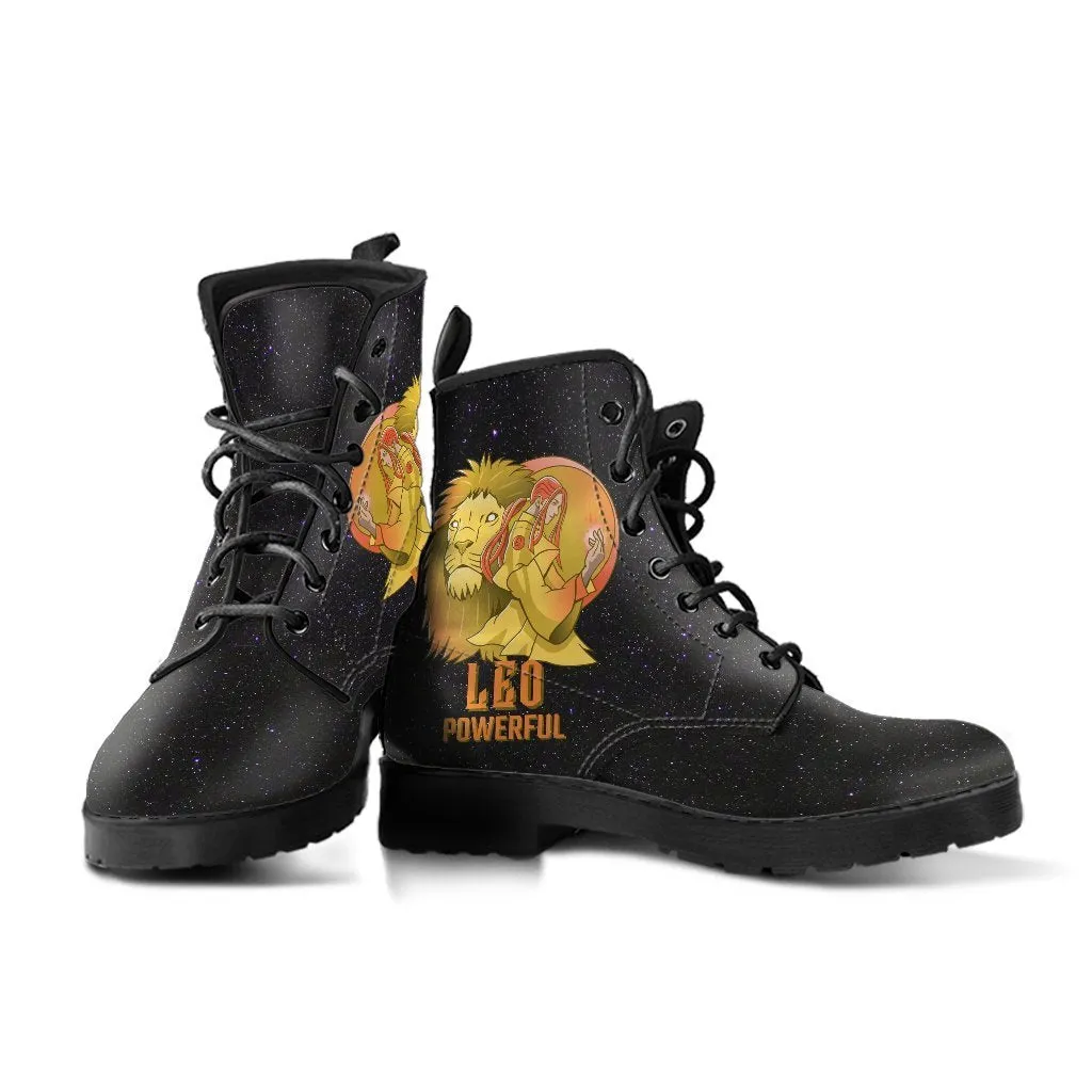 Zodiac Combat Boots - Leo #1 | Vegan Leather Lace Up Boots Women, Handmade Lace Up Boots, Women's Boots, Custom Shoes, Aesthetic Shoes, Vegan Shoes
